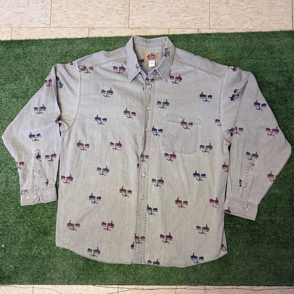 barnfly Tops - Vintage barnfly Button-Up Shirt with cowboy and Horse Print, size Large